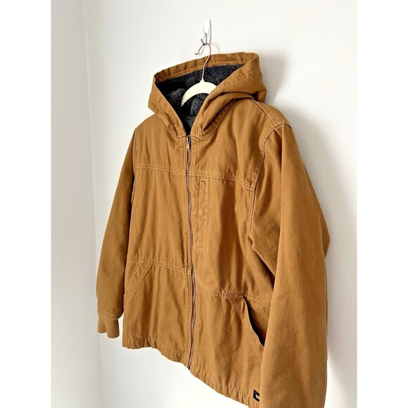 CAT Caterpillar Workwear Duck Canvas Sherpa Lined Hooded Jacket MENS S Brown - Picture 2 of 14